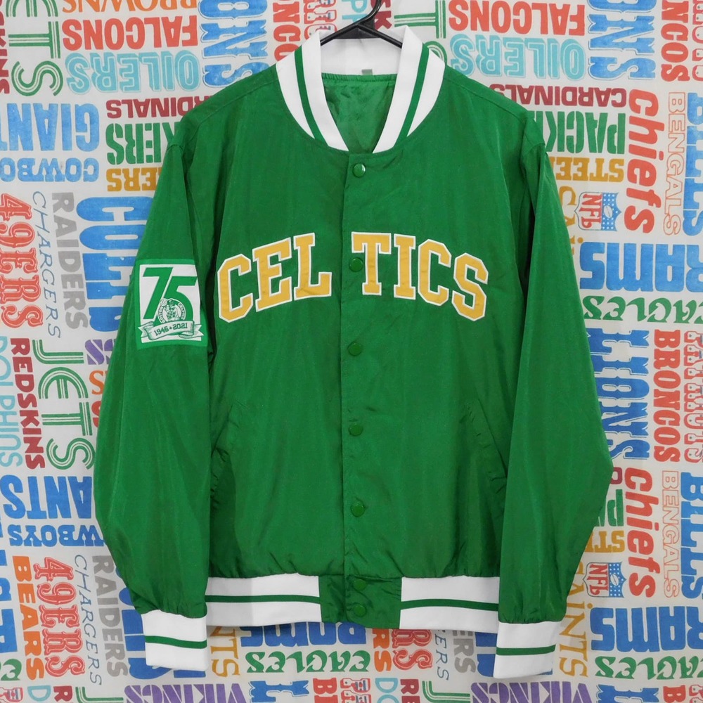Boston Celtics Satin Bomber Jacket 75th Anniversary Patch Size S Button Up